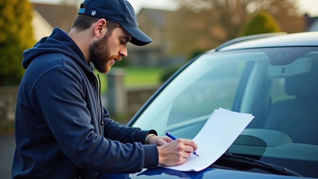 Car owner preparing vehicle in driveway with checklist before same-day windscreen repair appointment